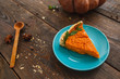 Sweet Dessert Bakery Pumpkin Pie Traditional Seasonal American Food Thanksgiving Halloween Snack Concept