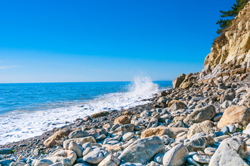 Wall Mural - Sea coastline and mountain