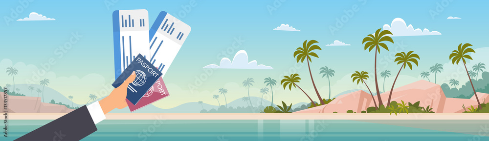 Hand Holding Ticket Boarding Pass Travel Document Seaside Vacation Sea ...
