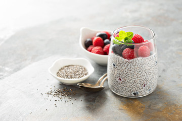 Wall Mural - Vanilla chia pudding with fresh berries