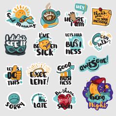 Wall Mural - set of flat design business stickers. isolated vector illustrations for business communication, soci