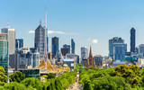 Fototapeta  - Skyline of Melbourne from Kings Domain parklands - Australia