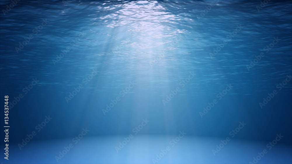 Blue ocean surface seen from underwater - obrazy, fototapety, plakaty 