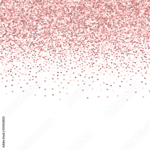 Pink golden glitter made of hearts. Scatter top gradient on white