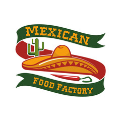 Sticker - Mexican food restaurant sombrero hat vector icon