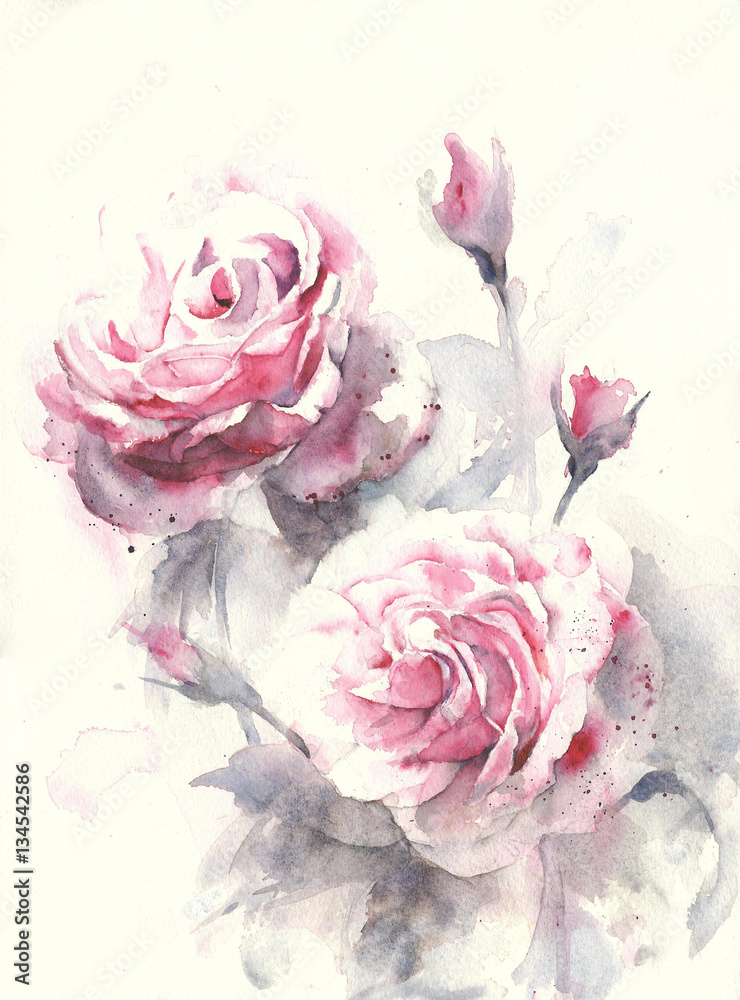Obraz na płótnie Malowane kwiaty (134542586) - kwiaty, różowe, róże, Obrazy  na płótnie | Foteks