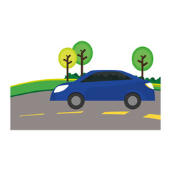 Sticker - car on the road icon image vector illustration design 