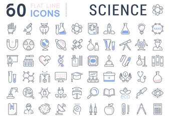 Wall Mural - set vector flat line icons science