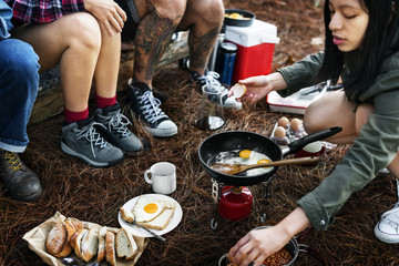 Wall Mural - Friends Camping Eating Food Concept