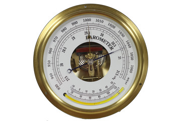 Wall Mural - Old round barometer meter isolated over white background