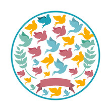 Circular Pattern With Colorful Pigeons Vector Illustration