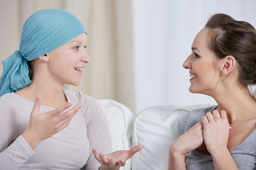 Poster - Young cancer woman with friend