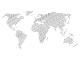 Sticker - Pencil scribble sketch map of World. Hand doodle drawing. Grey vector illustration on white background.