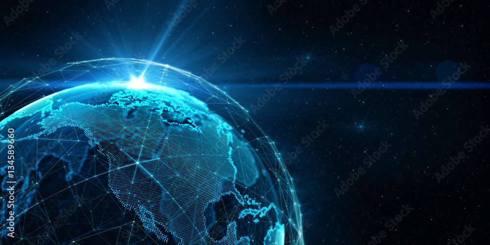 Global International Connectivity Background/Connection lines Around Earth Globe, Futuristic Technology  Theme Background with Light Effect - obrazy, fototapety, plakaty 