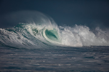 Wall Mural - huge waves crashing in ocean. seascape environment background. water texture with foam and splashes.