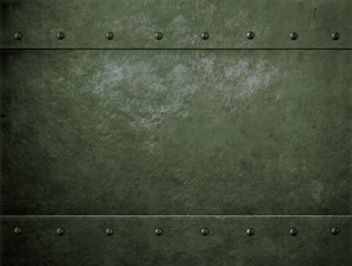 Wall Mural - old metal green military background with rivets