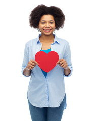 Wall Mural - happy african american woman with red heart shape