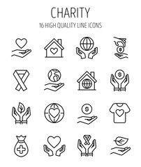 Poster - 502261 Set of charity icons in modern thin line style. High qual