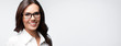 © vgstudio - young cheerful businesswoman in glasses, with copyspace