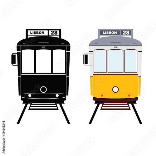 Photo Lisbon tramway in black and yellow color illustration