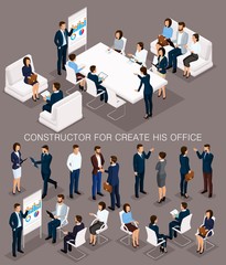 Wall Mural - business people isometric set to create his illustrations of the meeting and brainstorming with men 