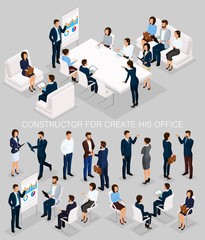 Wall Mural - business people isometric set to create his illustrations of the meeting and brainstorming with men 
