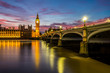 Big Ben, Houses of Parliament and Westminster Bridge, London at night.