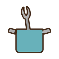 Sticker - blue pot grill fork utensil kitchenware vector illustration eps 10