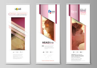 Wall Mural - roll up banner stands, abstract geometric design templates, corporate vertical vector flyers, flag l