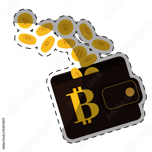 wallet with bitcoin currency icon over white background. colorful design. vector illustration