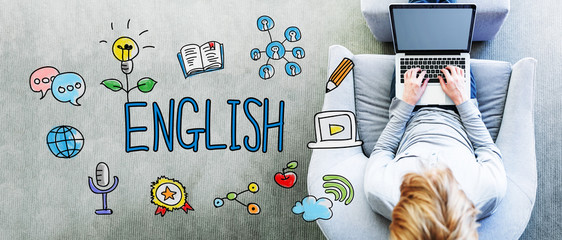 Wall Mural - english text with man