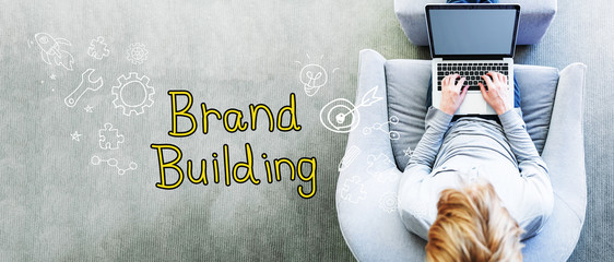 Wall Mural - brand building text with man