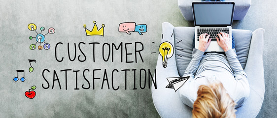 Wall Mural - customer satisfaction text with man