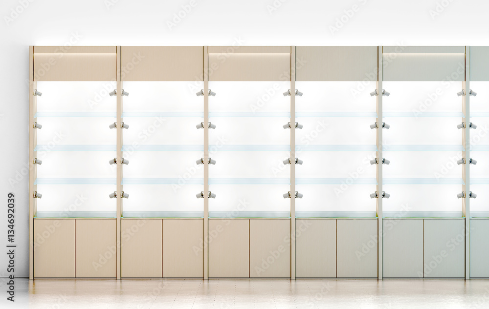 Blank wooden showcase design mockup, 3d rendering. Clear white wood ...