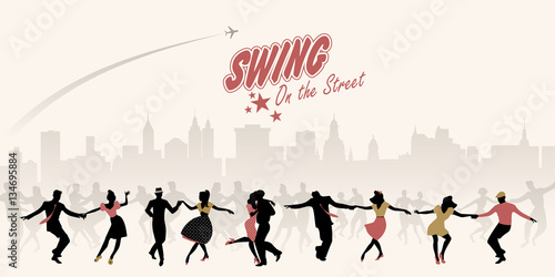 Fototapeta Swing  grupa-mlodych-ludzi-tanczacych-na-ulicy-swing-lindy-lub-rock-n-39-roll