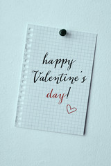 Wall Mural - text happy valentines day in a note