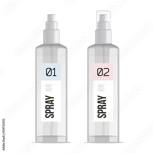 Realistic Transpa Cosmetic Bottle Sprayer Container Dispenser Dispenser With Label For Cream Perfume And Other Cosmetics Mockup Template Design Vector Ilration Set