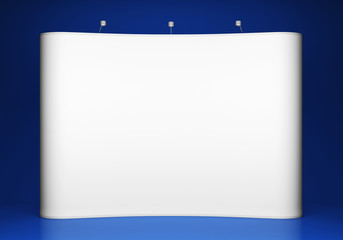 Wall Mural - Blank trade show booth on blue background. 3D rendering