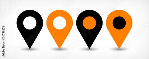 Fotomural Orange flat map pin sign location icon with shadow