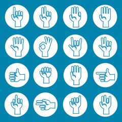 Canvas Print - Hands gestures vector icons set blue