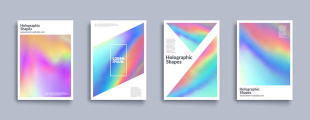 Holographic shapes backgrounds set. Modern geometric covers design. Applicable for cover,poster,brochure,magazine. Eps10 vector template.