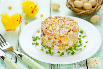 Canvas Print - Easter salad with chicken, corn, egg and carrot