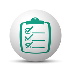 Wall Mural - green clipboard checklist icon on white sphere
