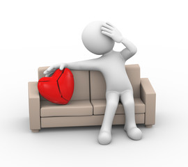 Wall Mural - 3d loser sad lover with broken heart on couch