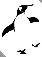 Black And White Linear Paint Draw Penguin Vector Illustration