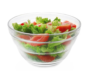 Wall Mural - Tasty vegetable salad in bowl on white background