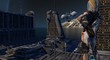 Futuristic Cityscape With Female Alien Soldier 3d Rendering