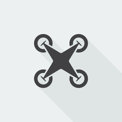 Wall Mural - black flat drone quadcopter icon with long shadow on white backg
