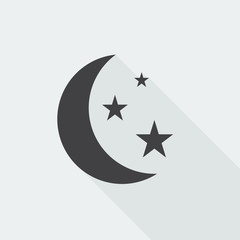 Wall Mural - black flat moon and stars icon with long shadow on white backgro