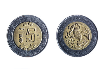 five peso mexican coin